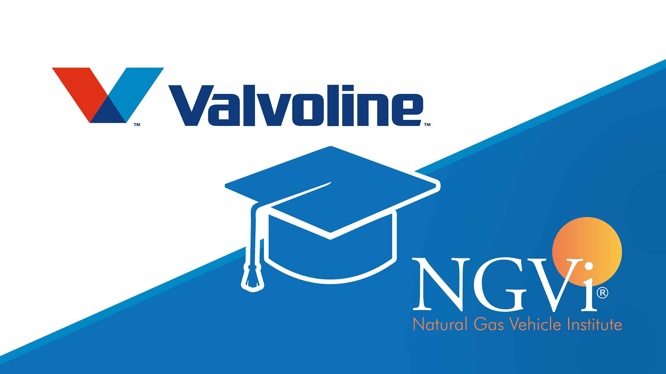 A graduation cap icon is displayed in between the logos for Valvoline and NGVi.